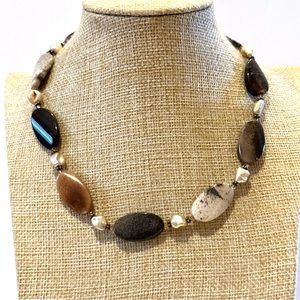 NWT Genuine Mixed Jasper Necklace, freshwater pearls & sterling silver findings